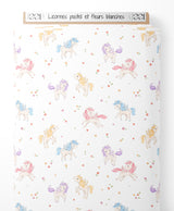 Tissu - Licornes pastel et fleurs blanches