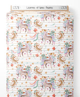 Tissu - Licornes et lunes fleuries