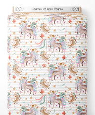 Tissu - Licornes et lunes fleuries
