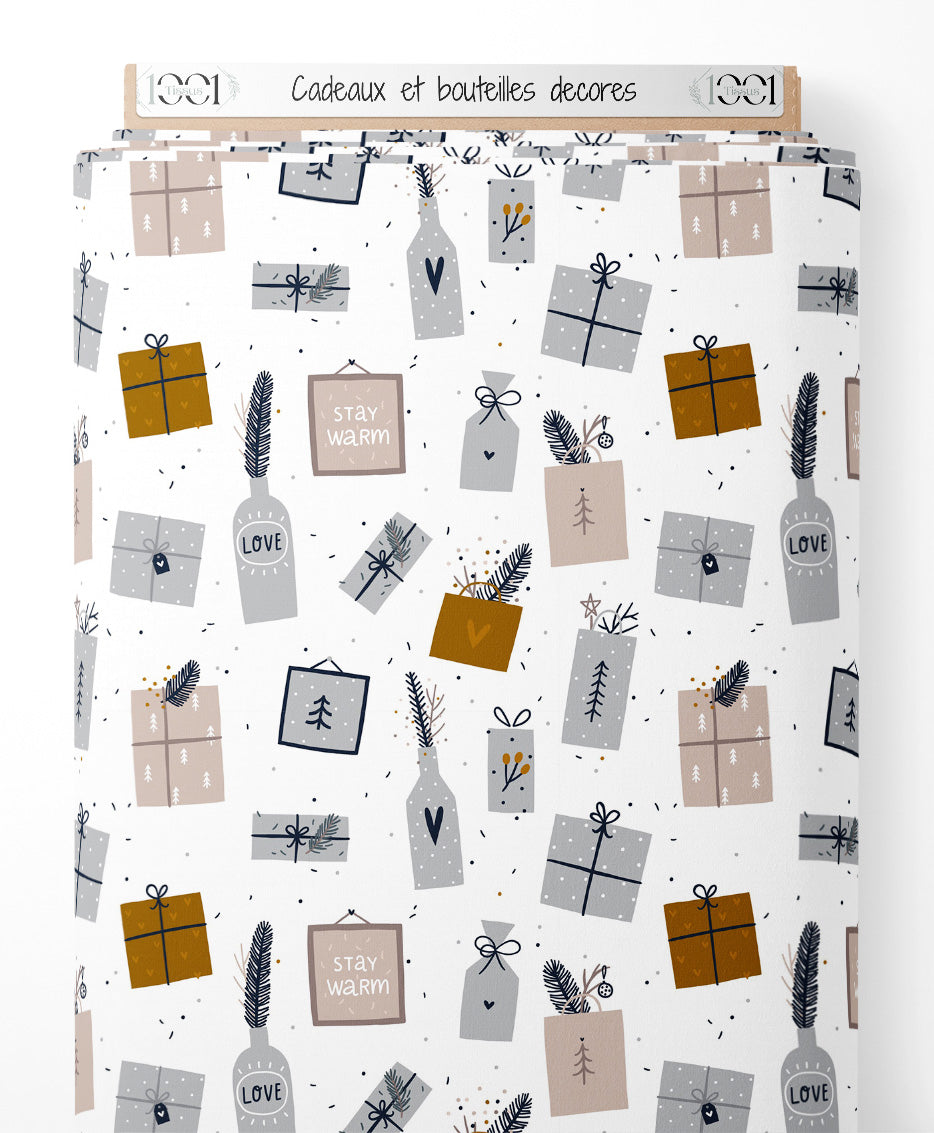 Tissu - Cadeaux et bouteilles décorés