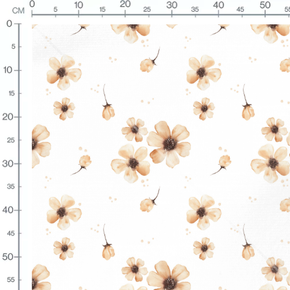 Tissu - Fleurs beige sur blanc