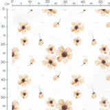 Tissu - Fleurs beige sur blanc