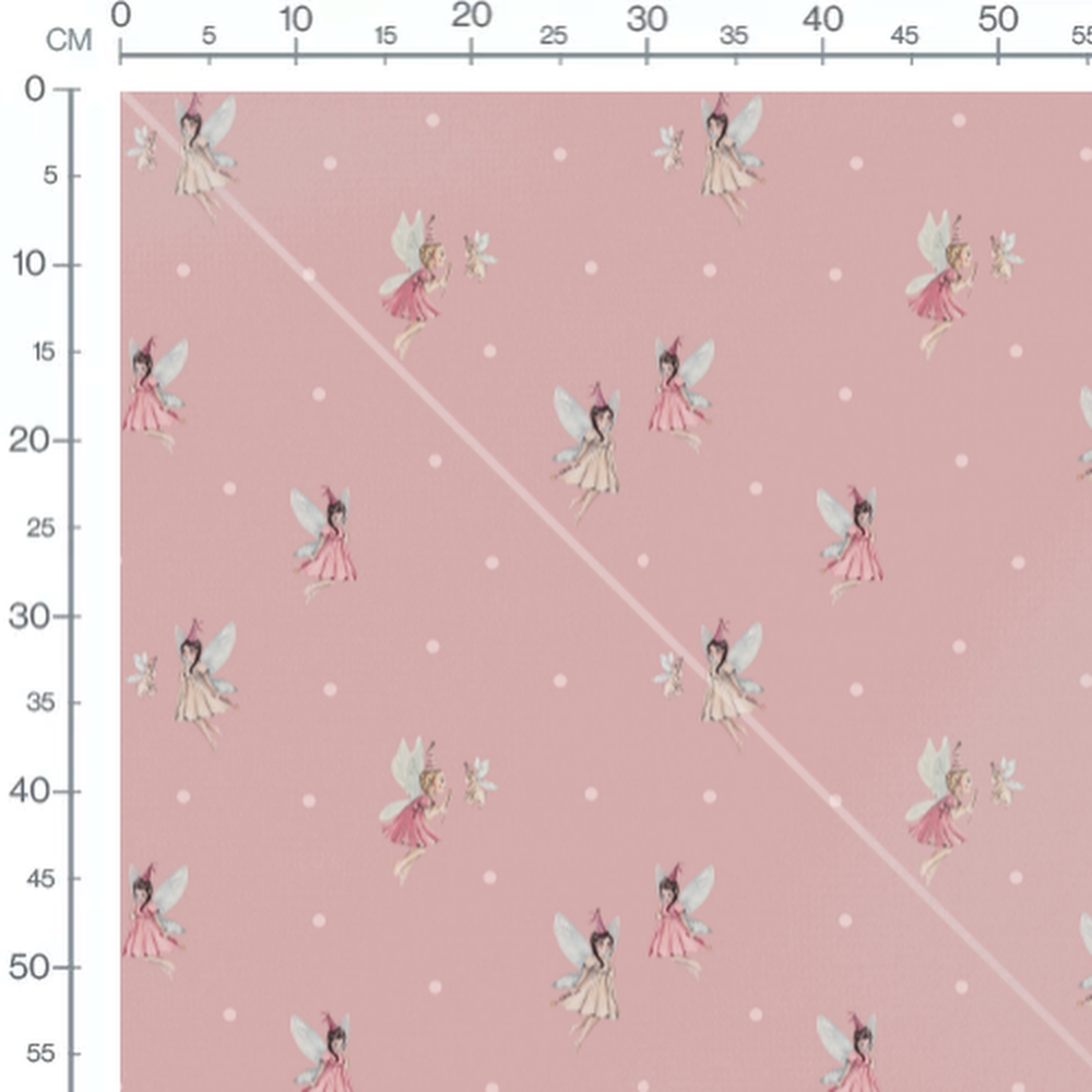 Tissu - Fées roses et pois