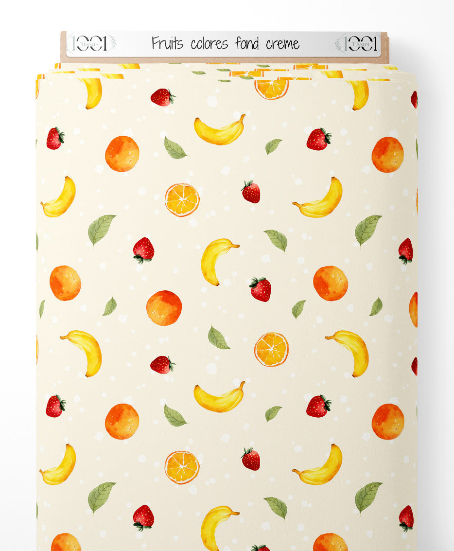 Tissu - Fruits colorés sur fond crème