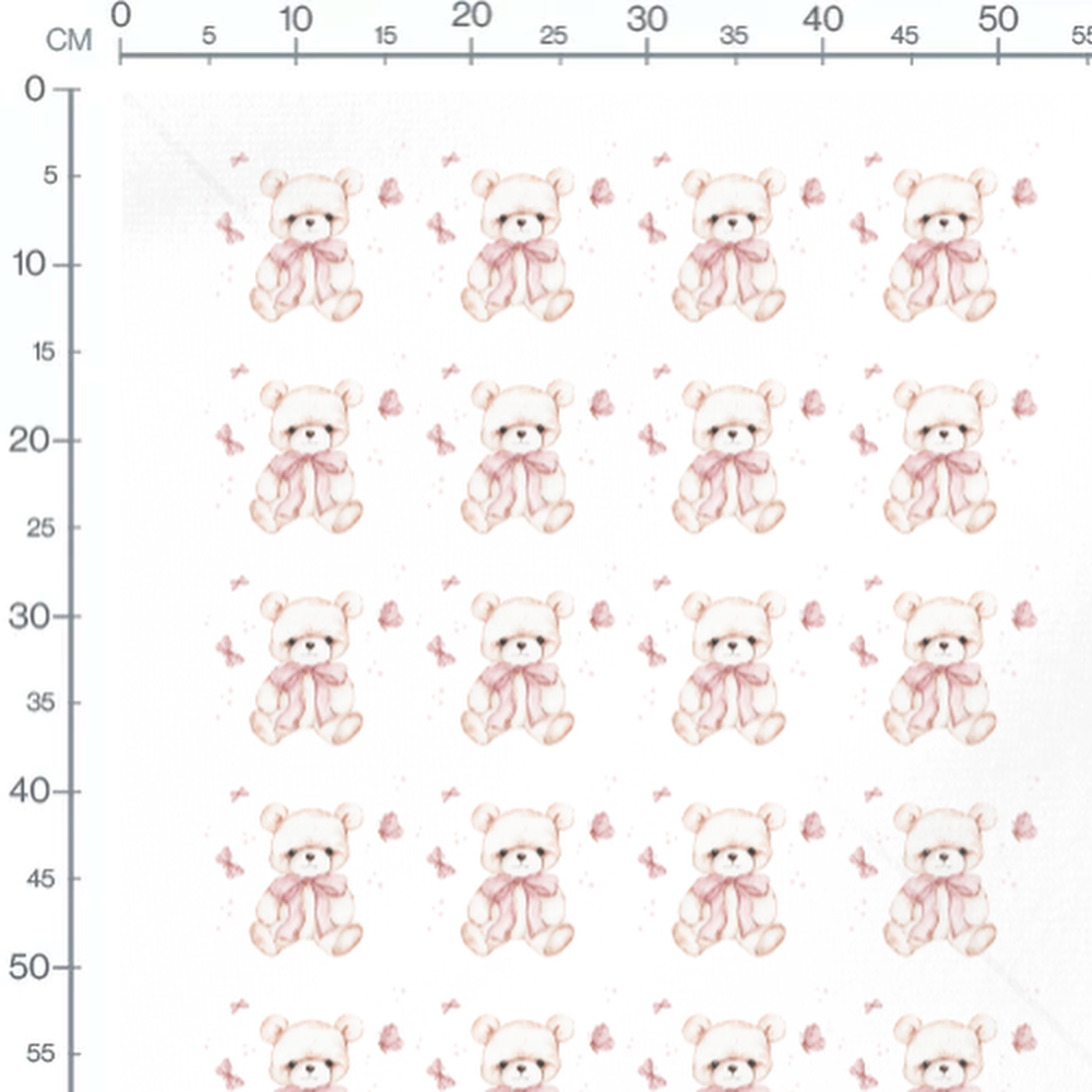 Tissu - Oursons souriants et fleurs