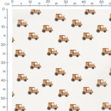 Tissu - Tracteurs marron sur blanc