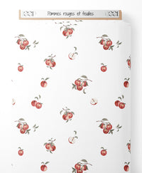 Tissu - Pommes rouges et feuilles