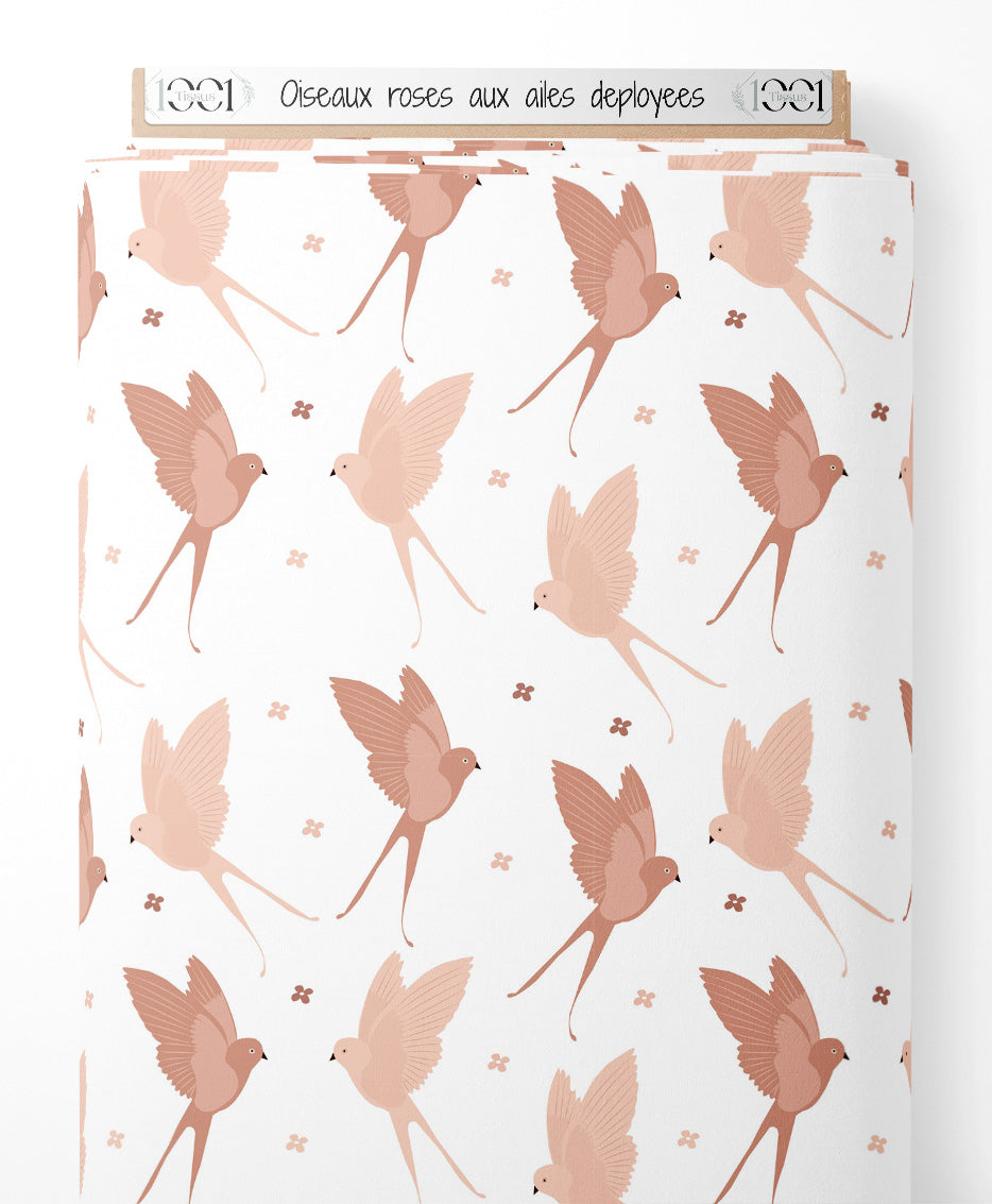 Tissu - Oiseaux roses aux ailes déployées