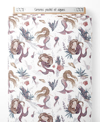 Tissu - Sirènes pastel et algues