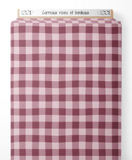 Tissu - Carreaux roses et bordeaux