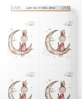 Tissu - Lapin rose et étoiles dorées