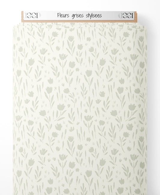 Tissu - Fleurs grises stylisées