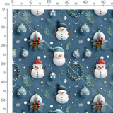 Tissu - bonhommes de neige fond bleu fonce 3D