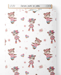 Tissu - Oursons pastel en patins