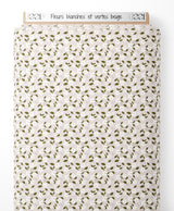 Tissu - Fleurs blanches et vertes beige