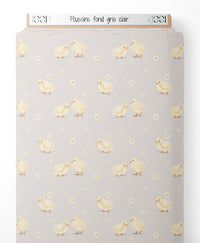 Tissu - Poussins sur fond gris clair