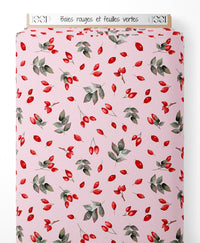 Tissu - Baies rouges et feuilles vertes