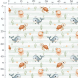 Tissu - Baleines et algues vertes