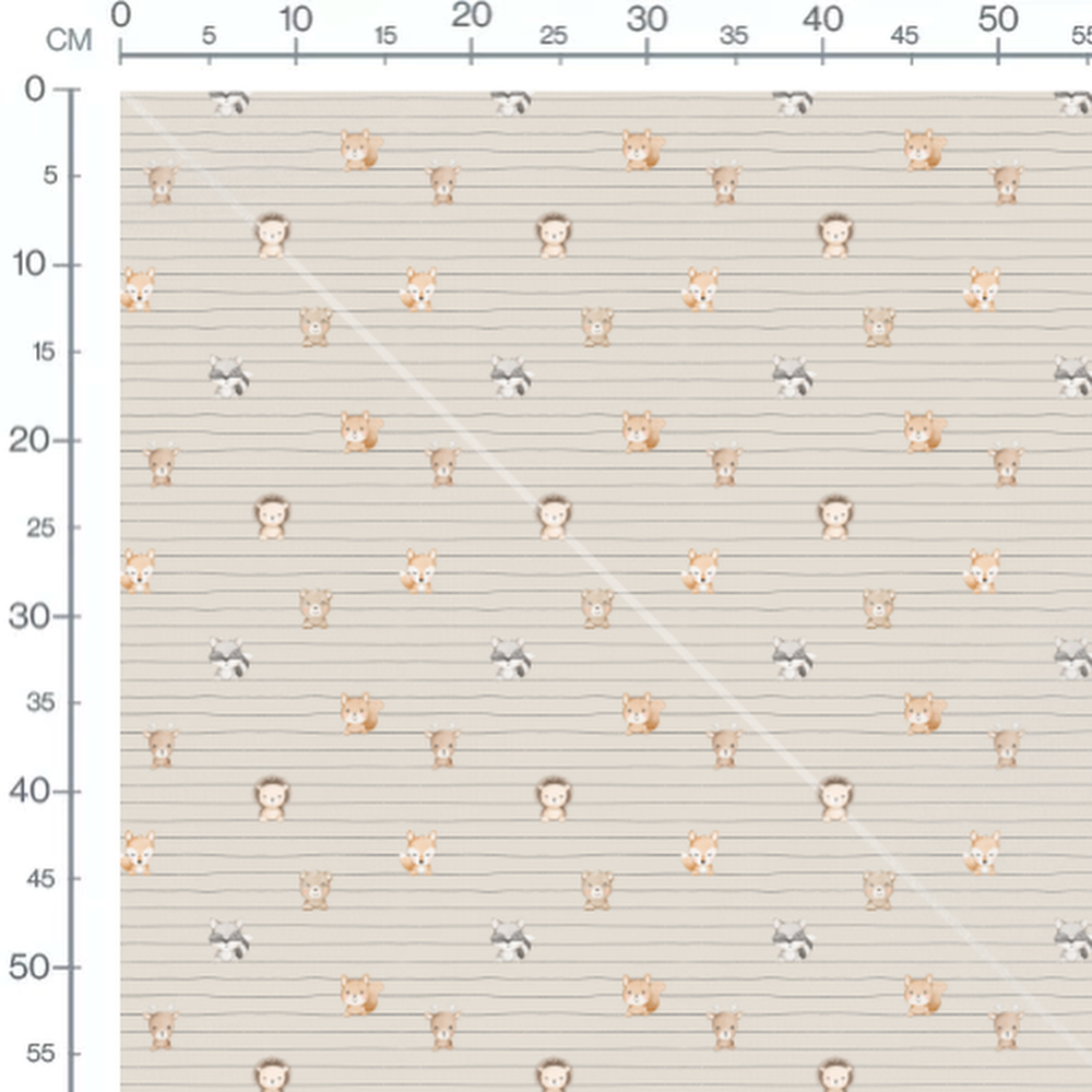 Tissu - Animaux mignons sur fond rayé