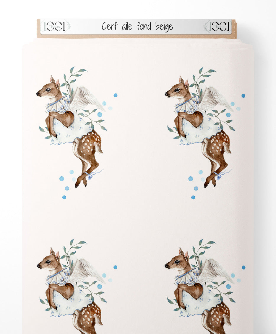 Tissu - Cerf ailé sur fond beige