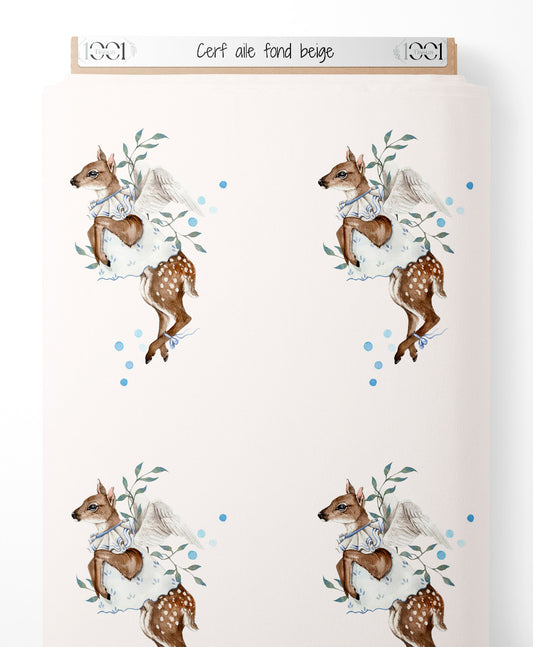 Tissu - Cerf ailé sur fond beige
