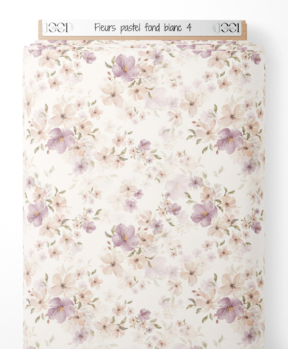 Tissu - Fleurs pastel sur fond blanc 4