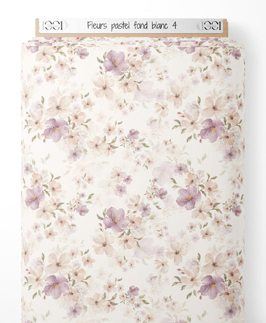 Tissu - Fleurs pastel sur fond blanc 4