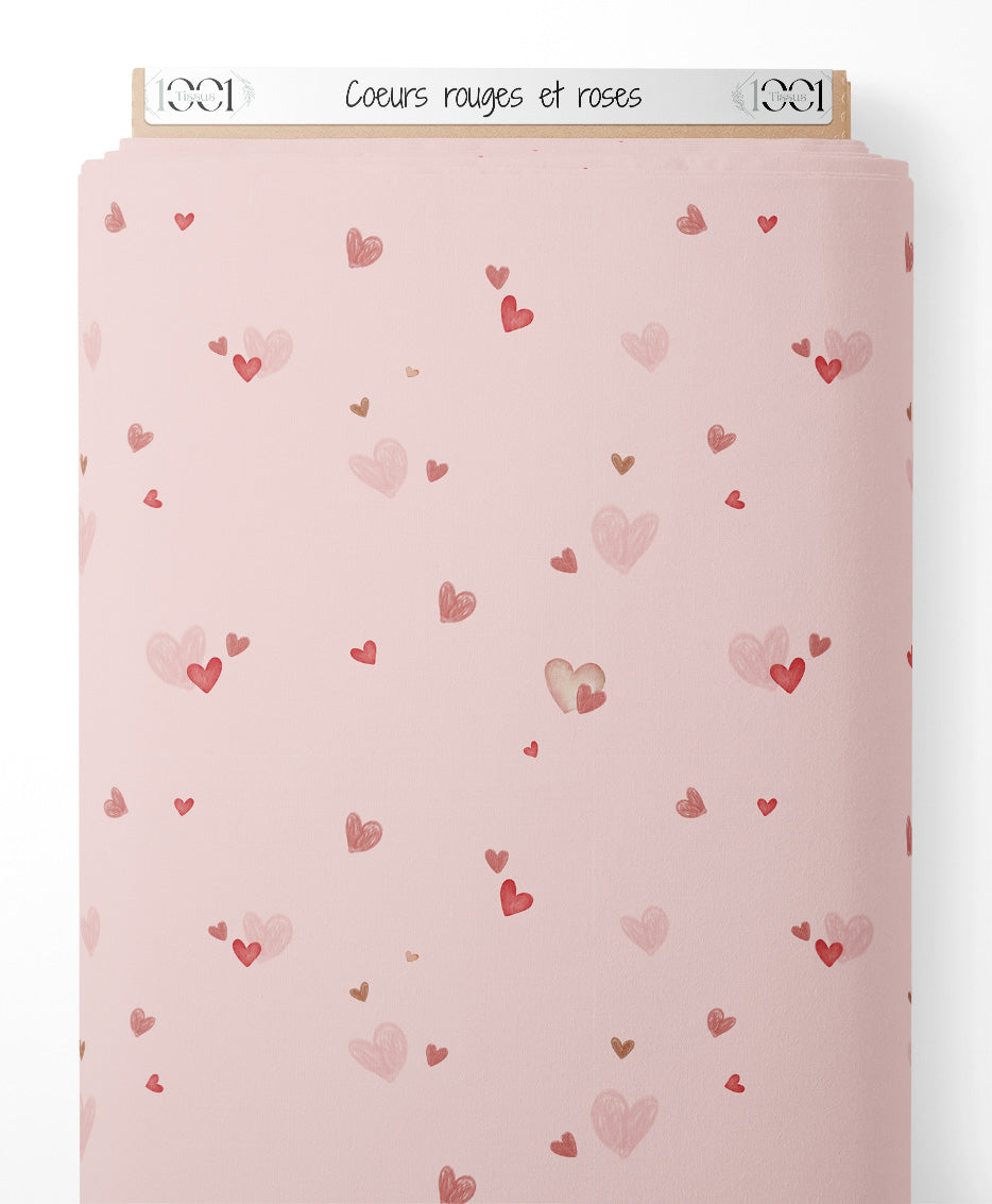 Tissu - Cœurs rouges et roses