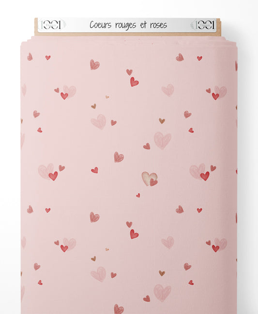 Tissu - Cœurs rouges et roses