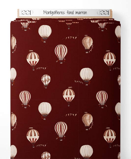 Tissu - Montgolfières sur fond marron