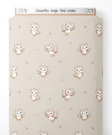 Tissu - Chouettes beige sur fond crème