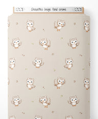 Tissu - Chouettes beige sur fond crème