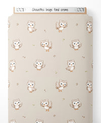 Tissu - Chouettes beige sur fond crème