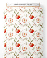 Tissu - Pommes et tranches sur blanc