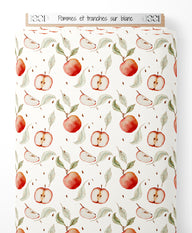 Tissu - Pommes et tranches sur blanc