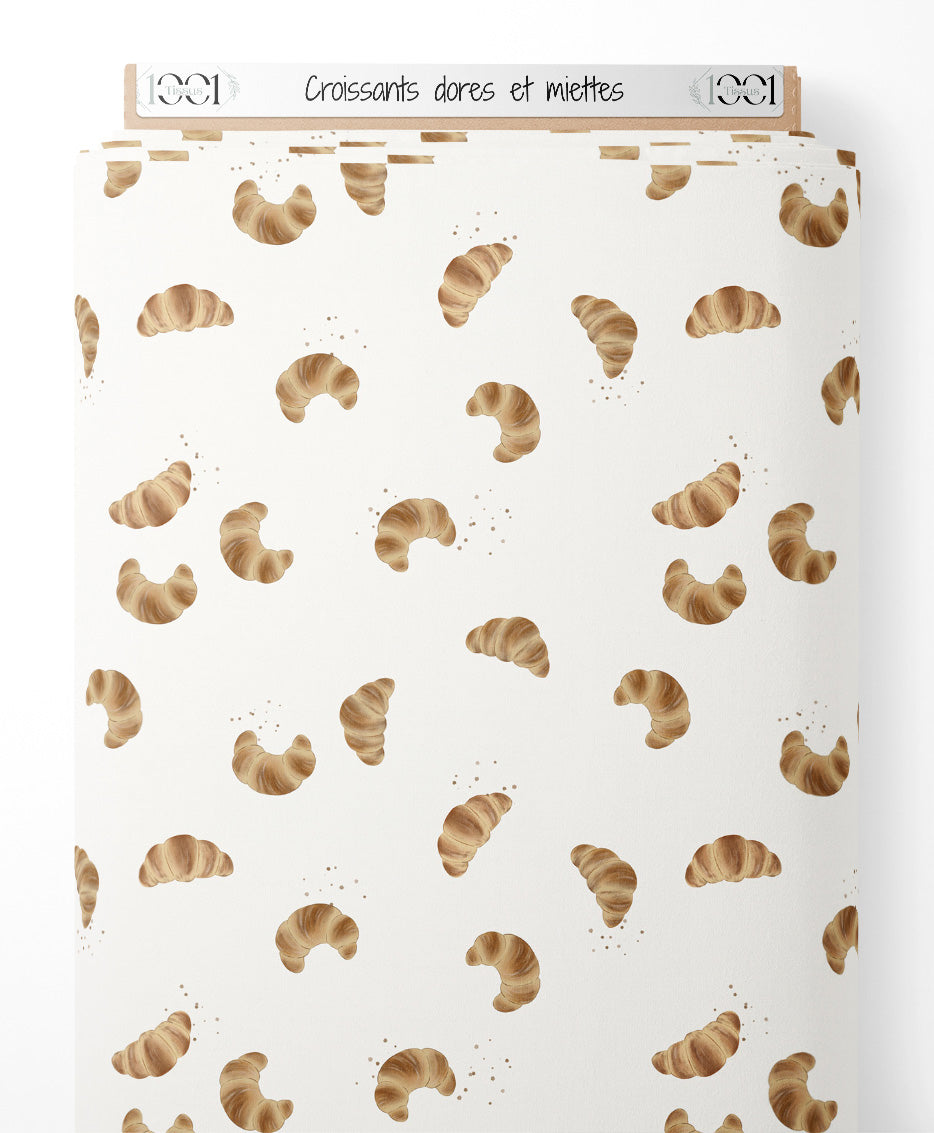 Tissu - Croissants dorés et miettes