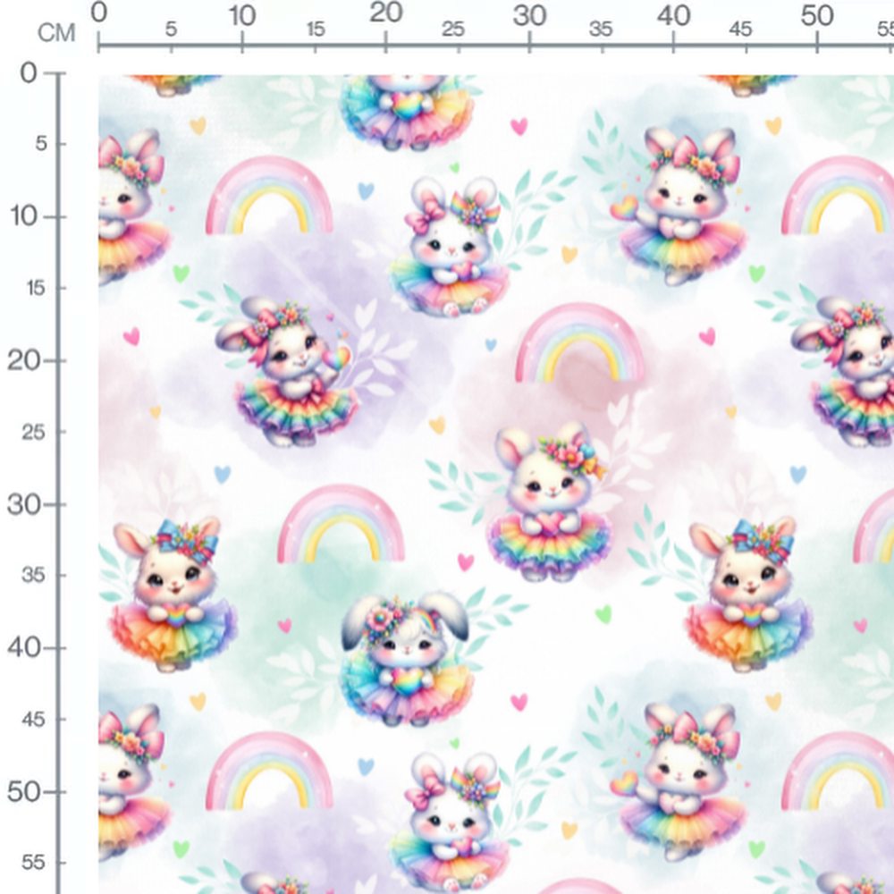 Tissu - Lapins arc-en-ciel et arcs