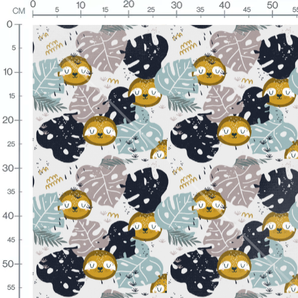 Tissu - Lions et feuilles tropicales