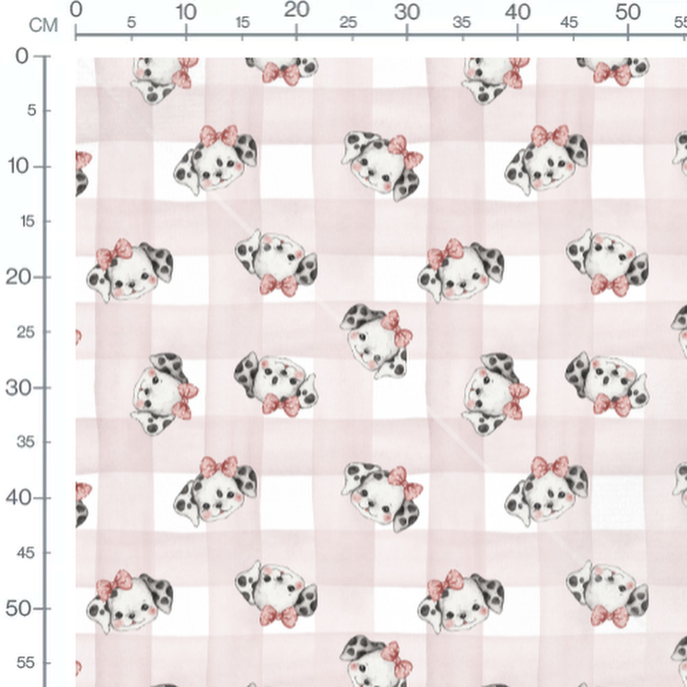 Tissu - Chiots à carreaux rose pâle