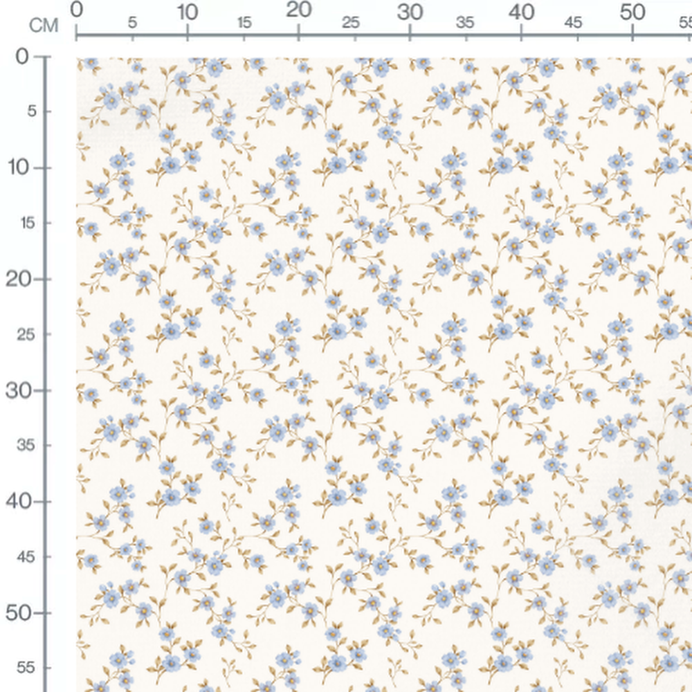 Tissu - Fleurs bleues et feuilles marron