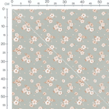 Tissu - Fleurs blanches sur fond vert
