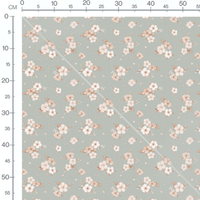 Tissu - Fleurs blanches sur fond vert