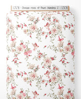 Tissu - Oiseaux roses et fleurs blanches 2