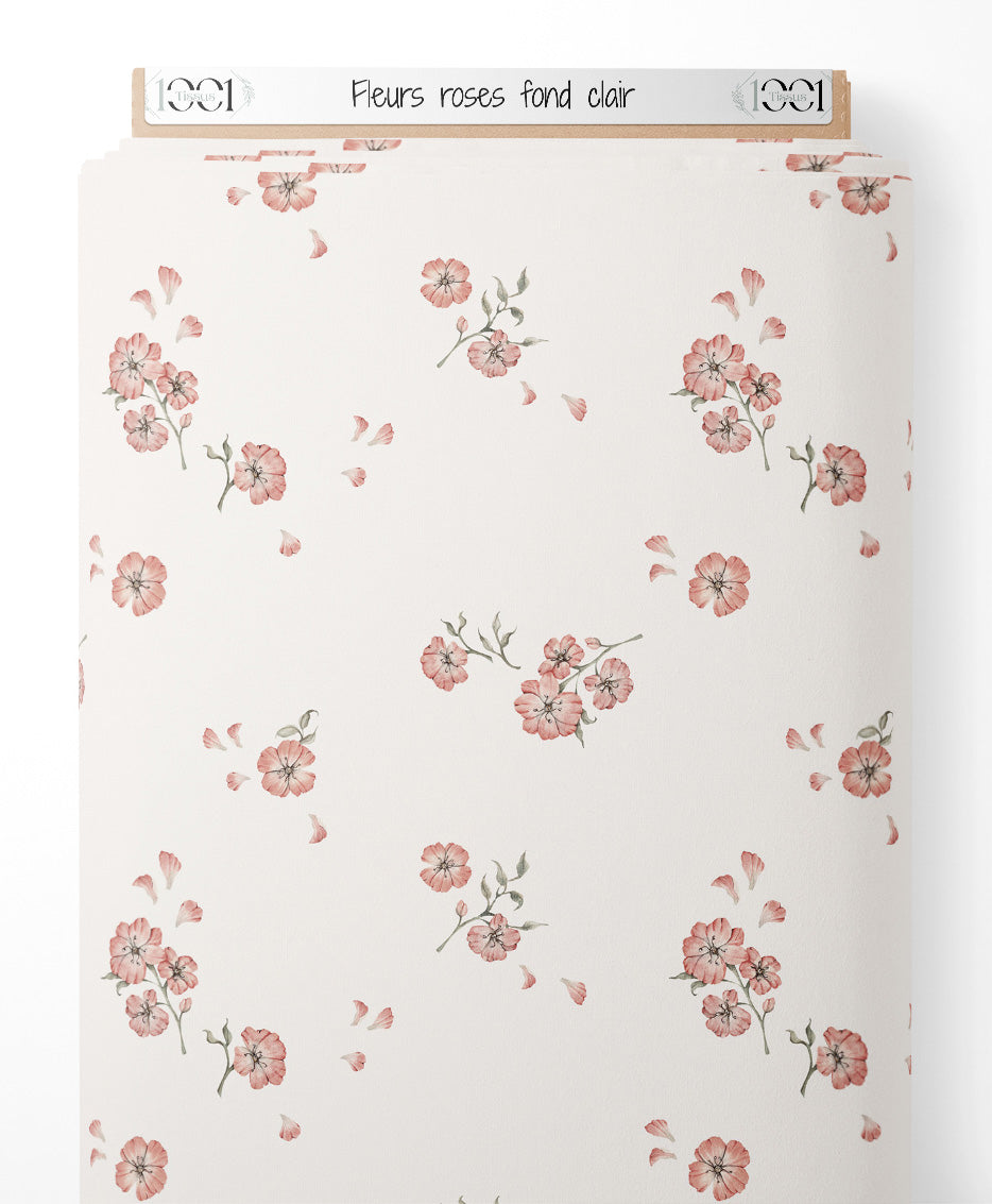 Tissu - Fleurs roses sur fond clair