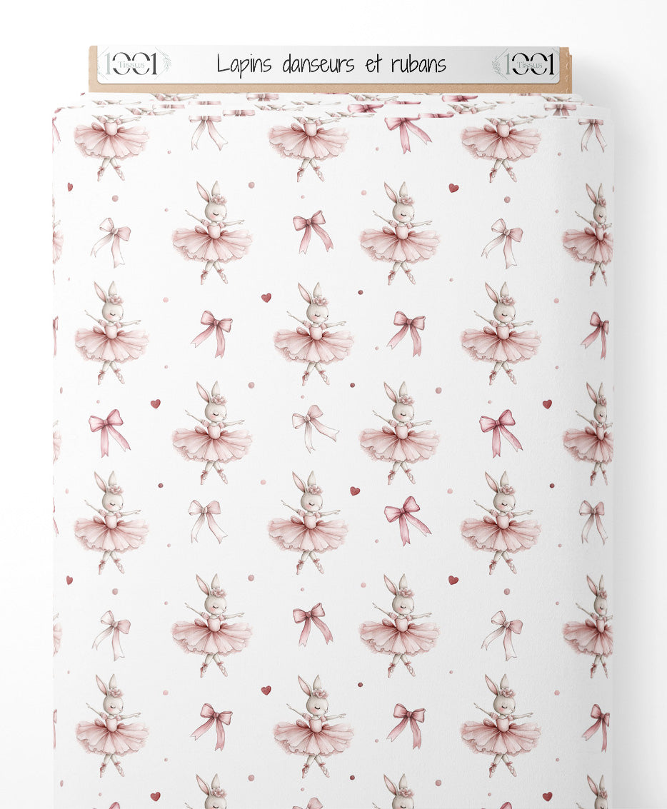 Tissu - Lapins danseurs et rubans