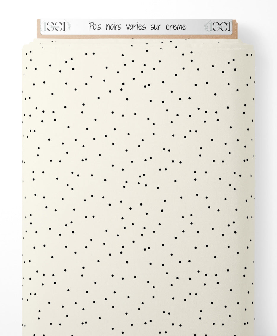 Tissu - Pois noirs variés sur crème