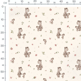 Tissu - Oursons bruns et fleurs roses