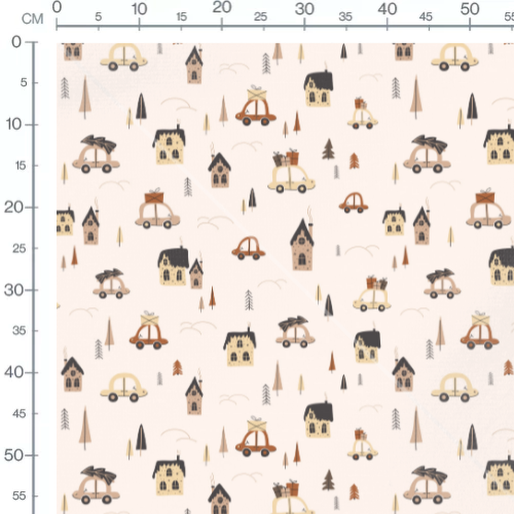 Tissu - Voitures et maisons dessinées