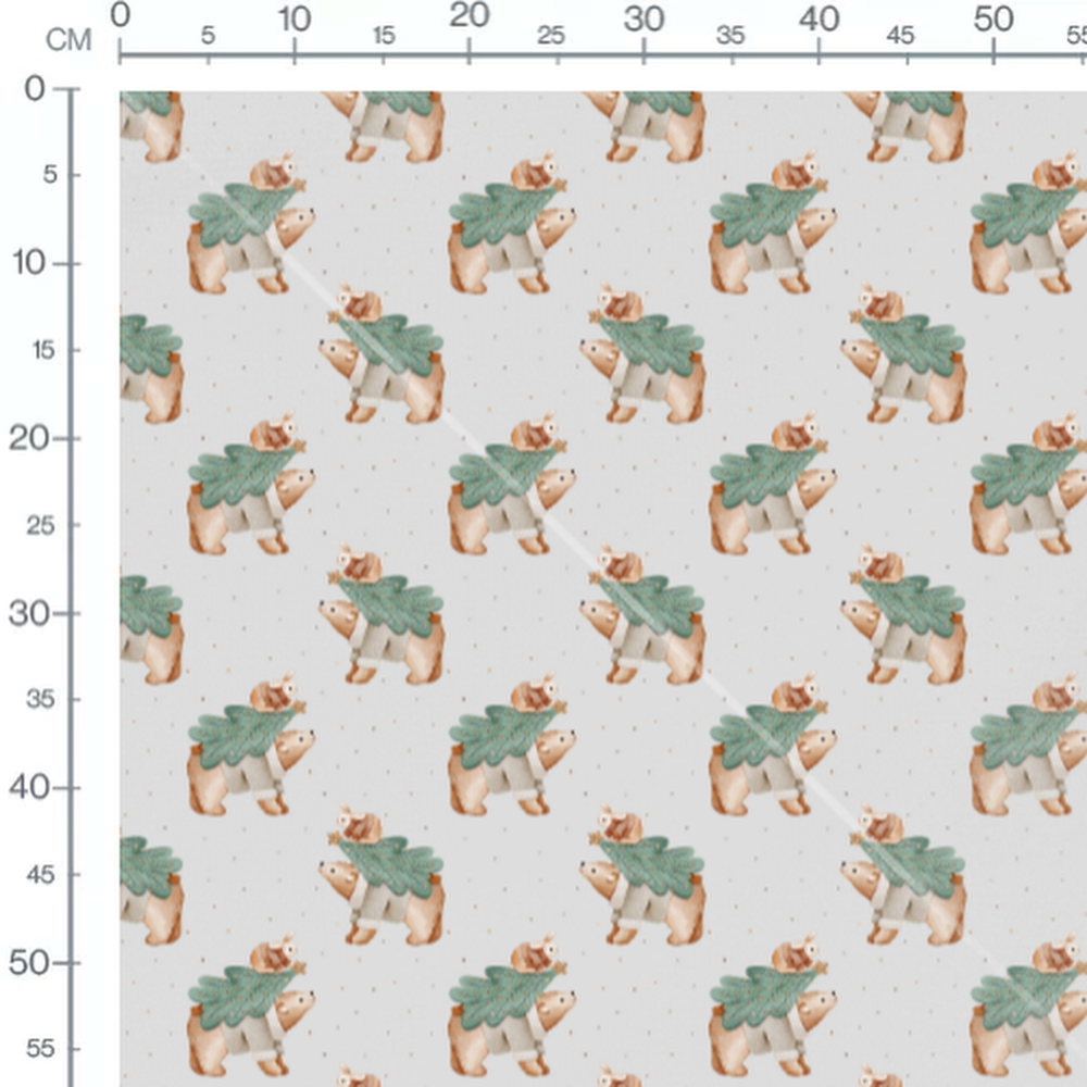 Tissu - Ours et lapin sur gris clair