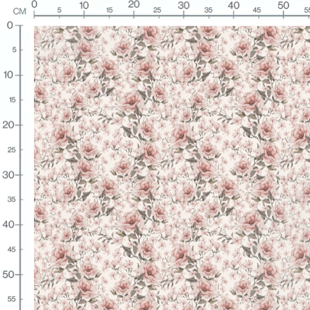 Tissu - Roses roses et fleurs légères